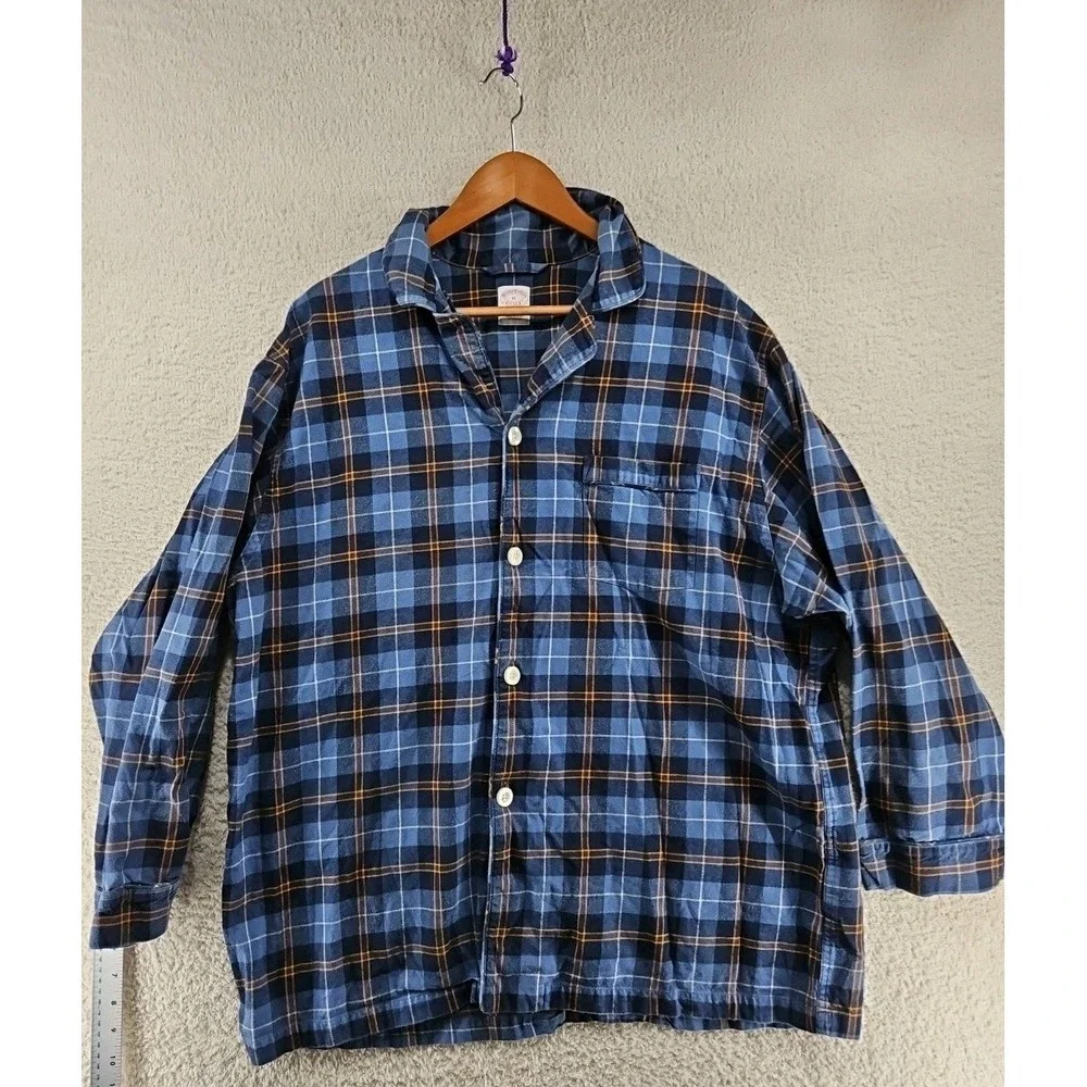 Brooks Brothers Mens Pajama Top XL Flannel Sleepwear Plaid Blue  Long Sleeve